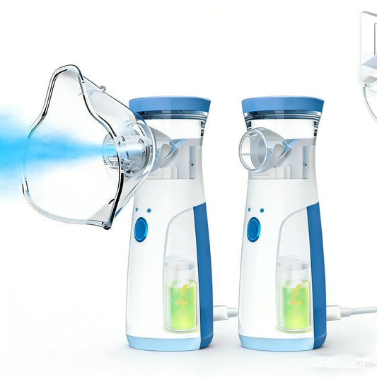 2PCS USB Portable Smart Humidifier with 400Ma Lithium Battery for Adults & Kids Adjustable Nebulization Rate Mesh Mask for Breathing Problems & Facial Hydration Handheld Ultrasonic Mist Maker